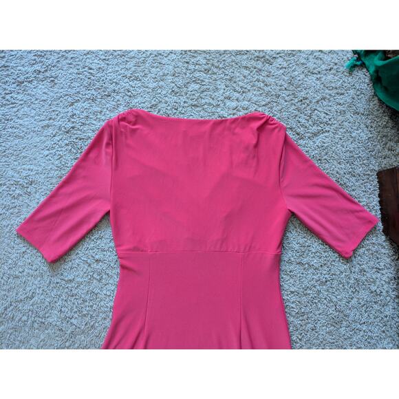 Lauren Ralph Lauren Babydoll Wrap Dress 6 Pink Stretch Career Work Y2K Barbie - Picture 7 of 8